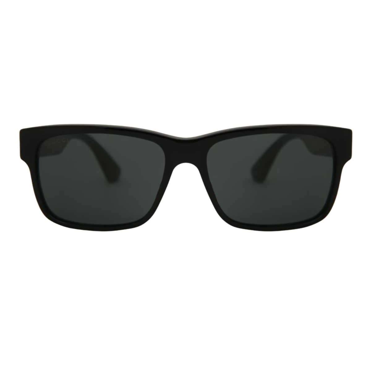 Black sunglasses with dark lenses on a white background