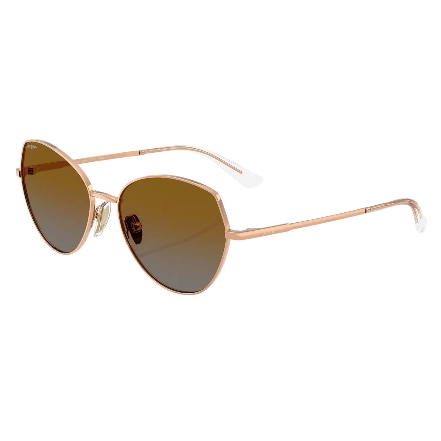 Vogue Eyewear VO4330S Geometric Butterfly Sunglasses – Rose Gold with Polarized Grey-Brown Gradient Lenses