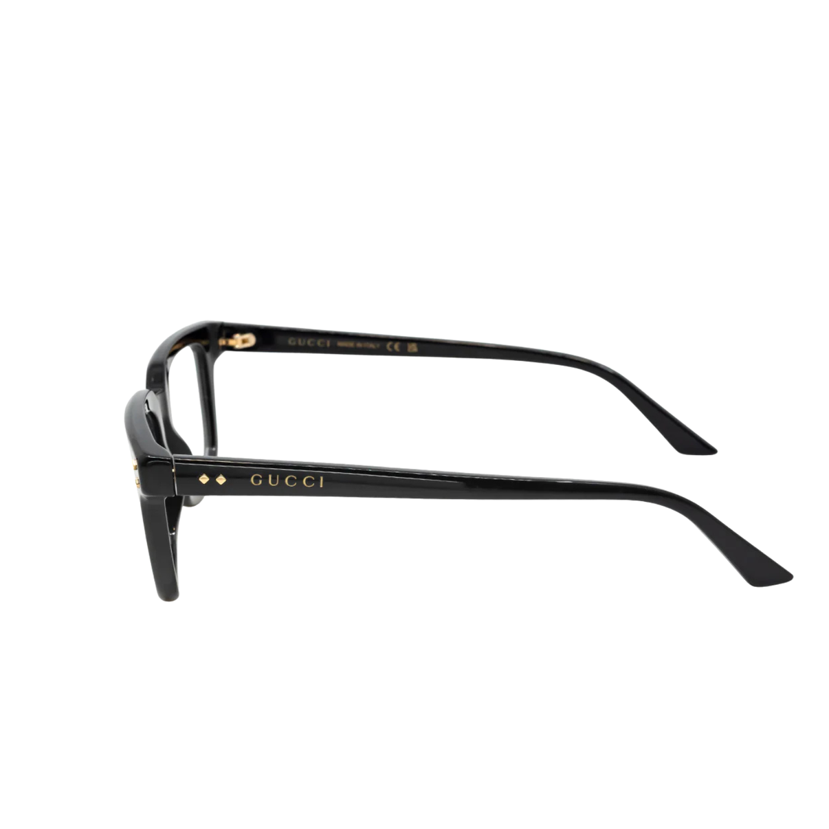 Black Gucci eyeglasses on a white background