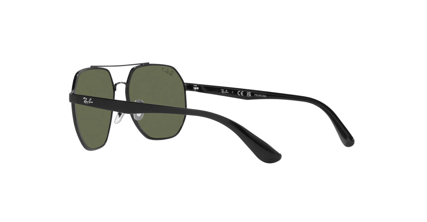Ray-Ban RB3714I Geometric Sunglasses – Polished Black with Polarized Green Lenses