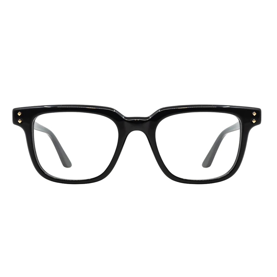 Black eyeglasses on a white background