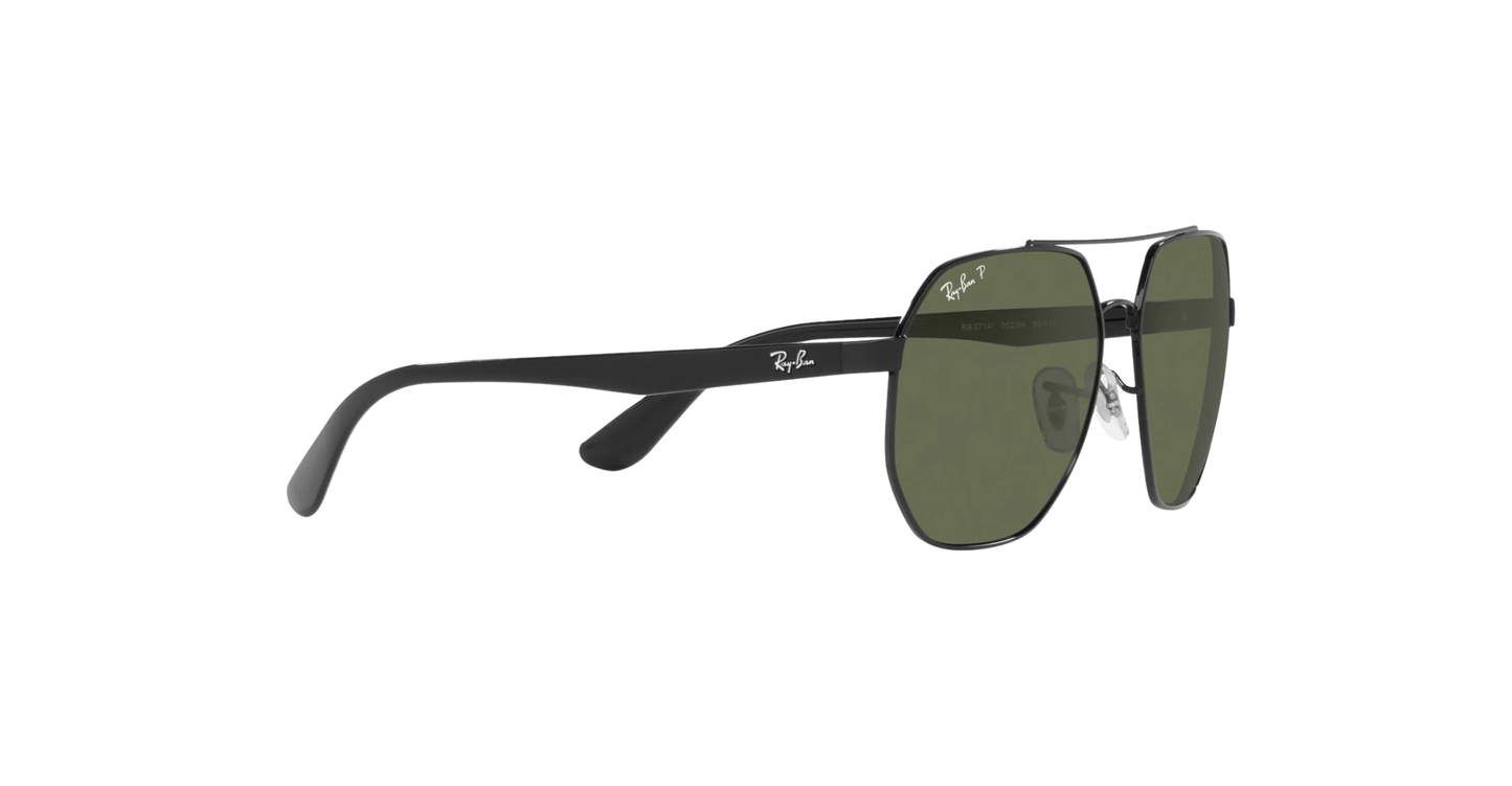 Ray-Ban RB3714I Geometric Sunglasses – Polished Black with Polarized Green Lenses
