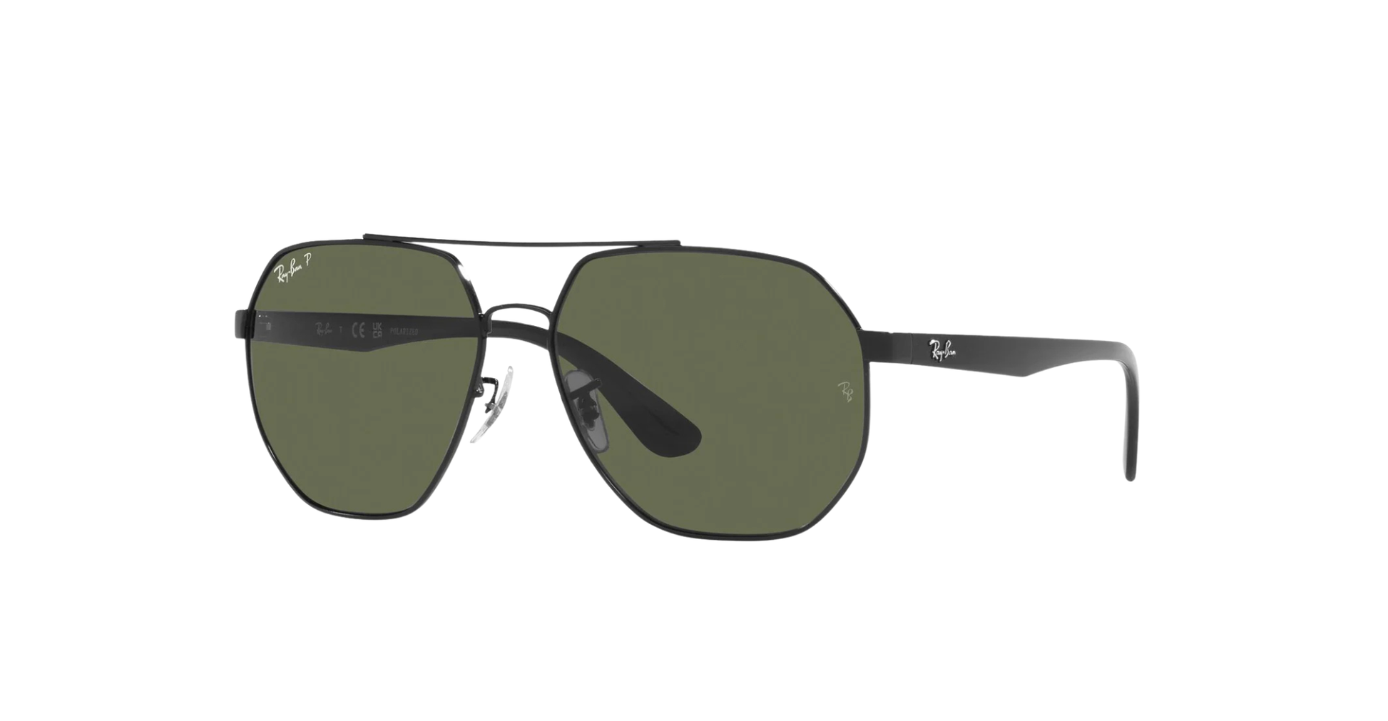 Ray-Ban RB3714I Geometric Sunglasses – Polished Black with Polarized Green Lenses