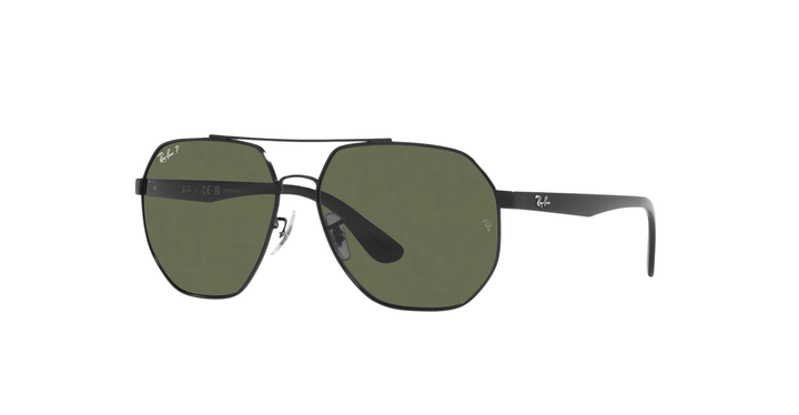 Ray-Ban RB3714I Geometric Sunglasses – Polished Black with Polarized Green Lenses