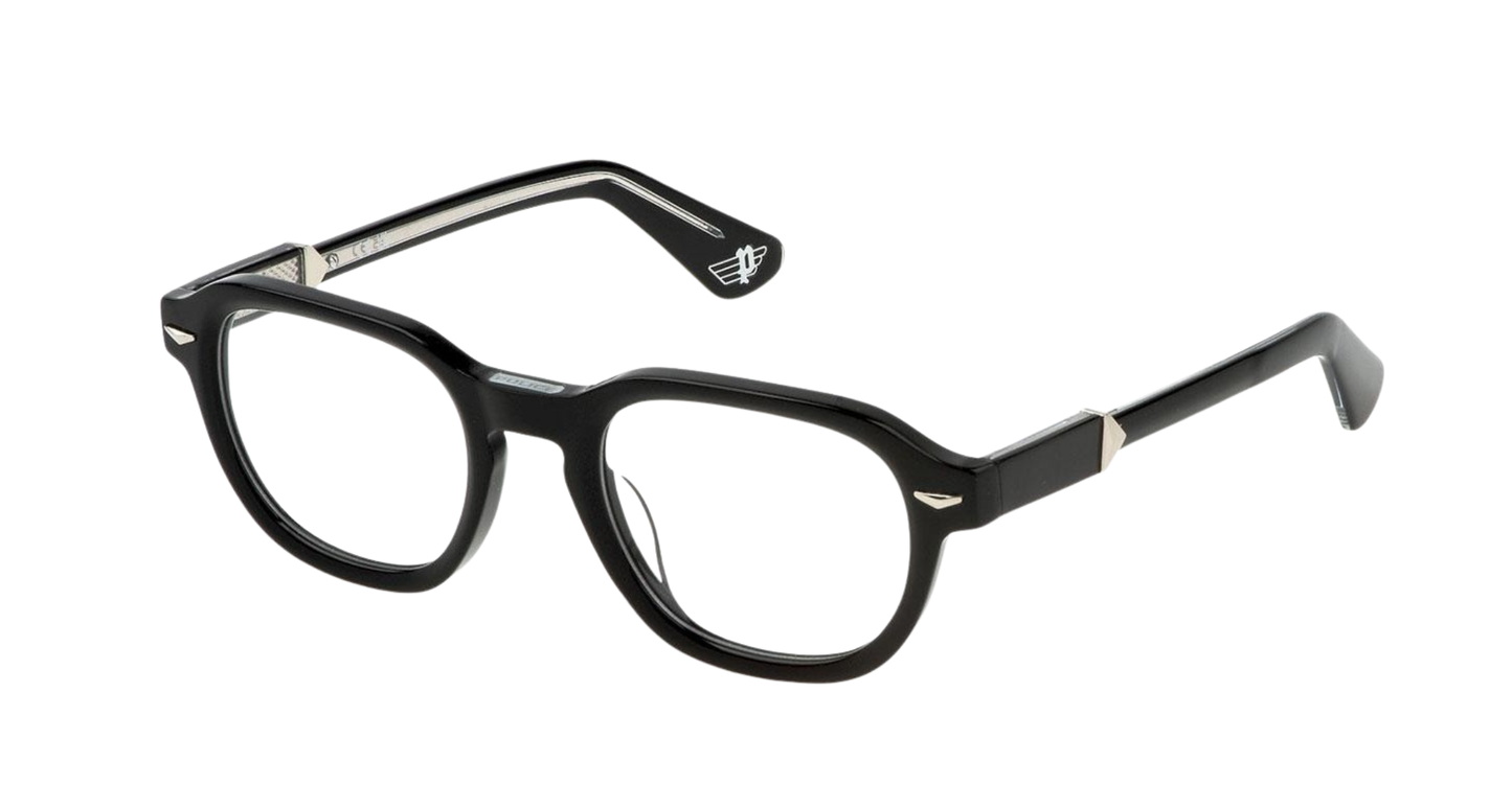 POLICE VPLG81K Monument 3 Black Rectangular Eyeglass Frames with Metal Accents 50