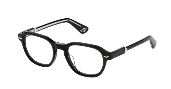 POLICE VPLG81K Monument 3 Black Rectangular Eyeglass Frames with Metal Accents 50