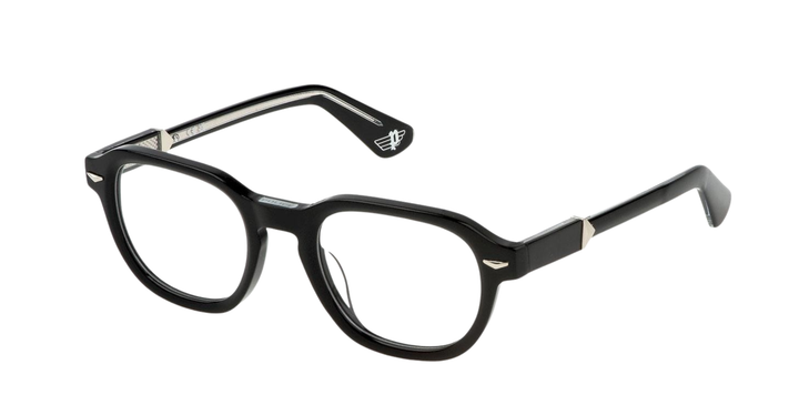 POLICE VPLG81K Monument 3 Black Rectangular Eyeglass Frames with Metal Accents 50