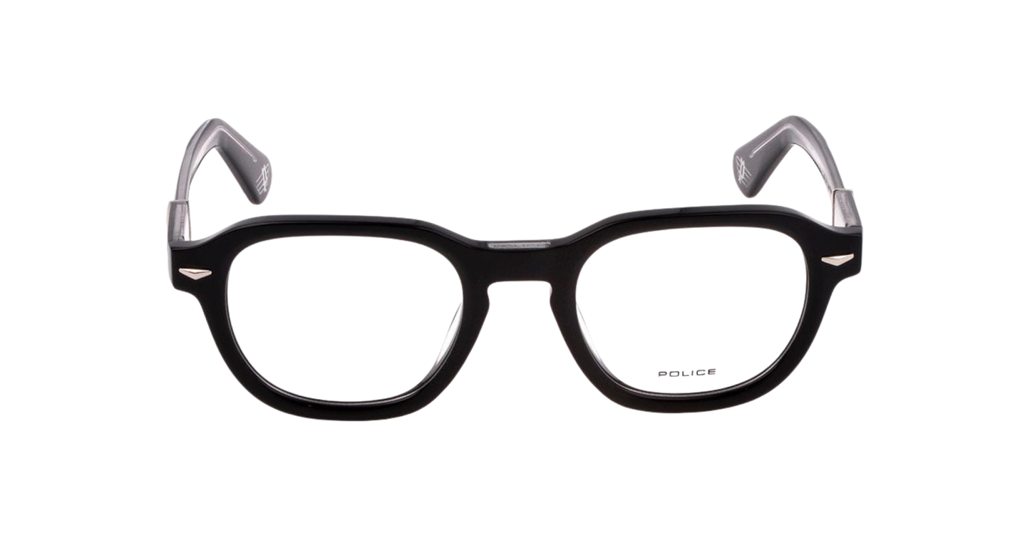 POLICE VPLG81K Monument 3 Black Rectangular Eyeglass Frames with Metal Accents 50