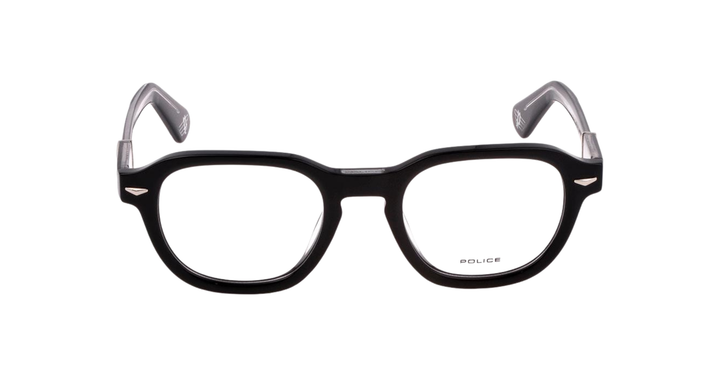 POLICE VPLG81K Monument 3 Black Rectangular Eyeglass Frames with Metal Accents 50