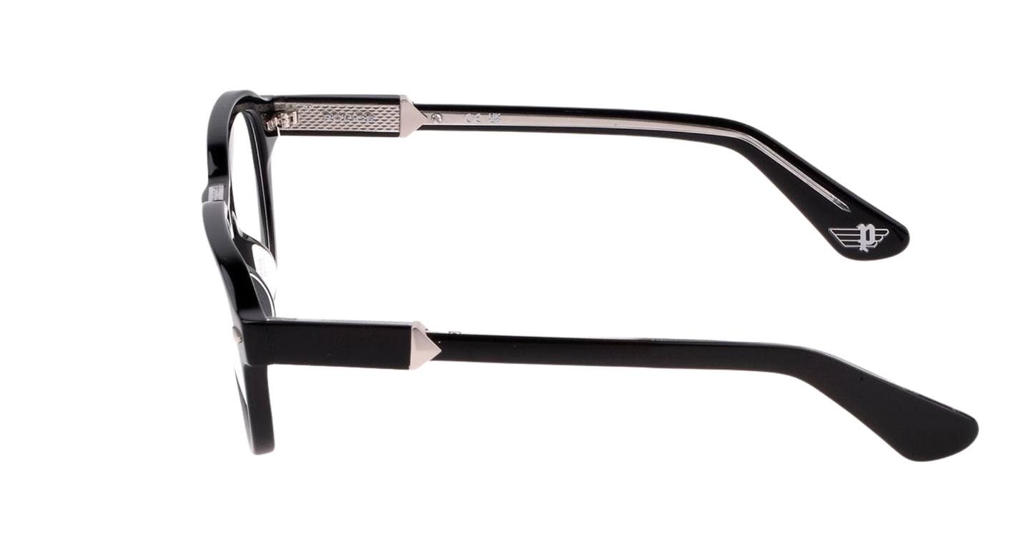 POLICE VPLG81K Monument 3 Black Rectangular Eyeglass Frames with Metal Accents 50