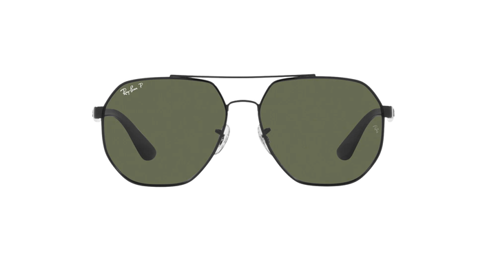 Ray-Ban RB3714I Geometric Sunglasses – Polished Black with Polarized Green Lenses