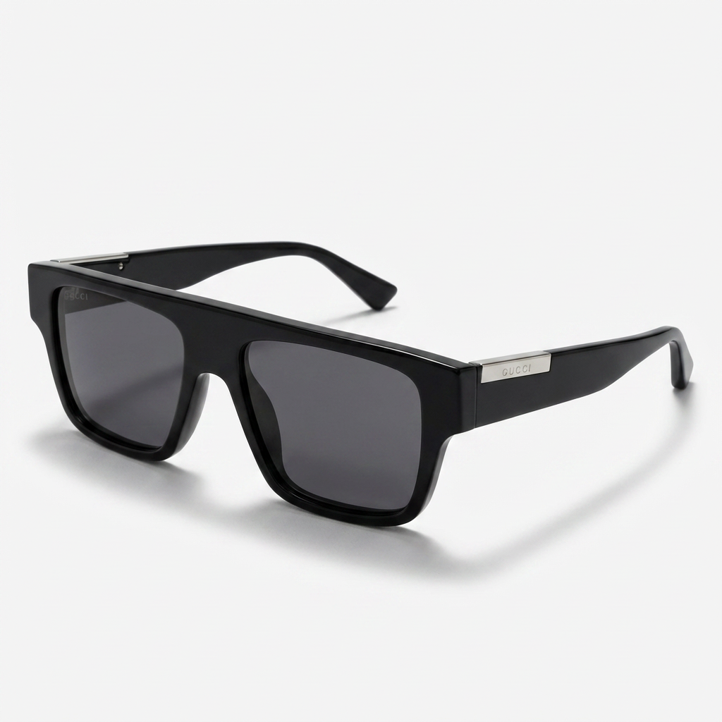 Black sunglasses with a reflective surface on a white background