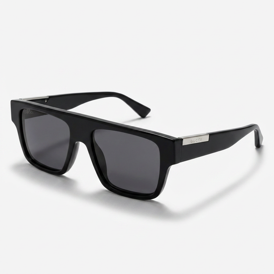 Black sunglasses with a reflective surface on a white background